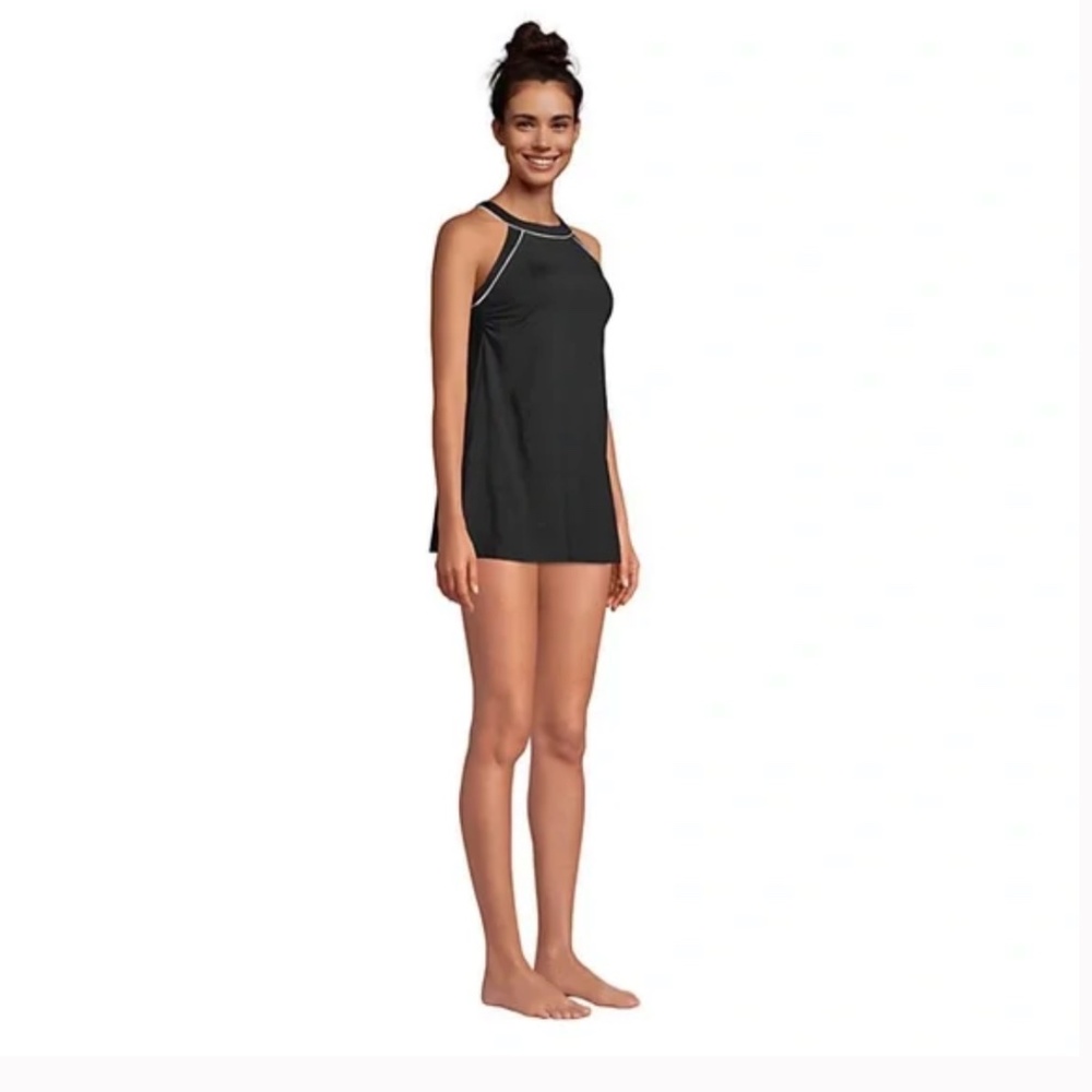 Lands End High Neck Swim Dress One Piece Swimsuit Adjustable Straps Size 8 - Picture 7 of 14